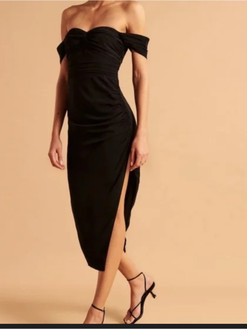 Abercrombie & Fitch Black Off-Shoulder Midi Dress with Side Slit